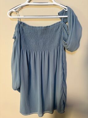 Blue Smocked Off-Shoulder dress